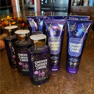 Bath & Body Works Merry Cherry Cheer Body Wash and Lotion Set - Purple and Gold